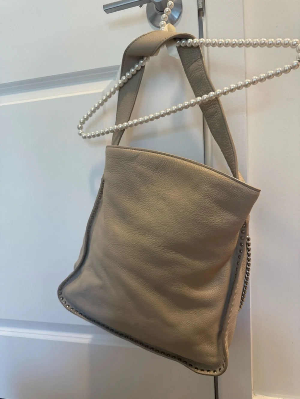 Michael Kors Beige Studded Leather Hobo Bag - Picture 4 of 7